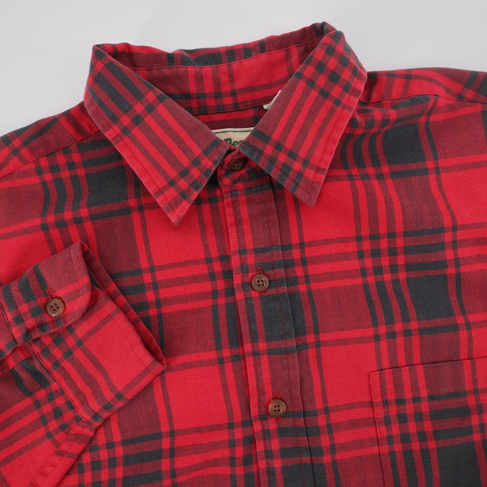 Vintage LL Bean Tartan Plaid Button Down Shirt Red Long Sleeve Mens Large